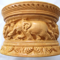 Wooden Round Carved Box - 4.5 Inches
