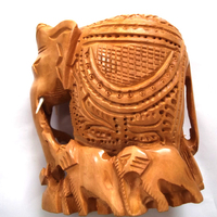 Carved Wooden Elephant Family - 4 Inches