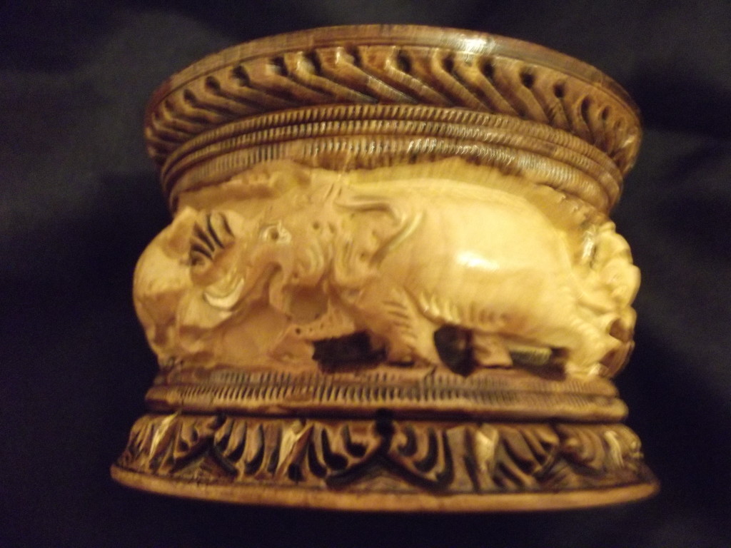 Oxidised Wooden Round Carved Box - 4 Inches