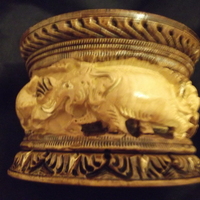 Oxidised Wooden Round Carved Box - 3 Inches